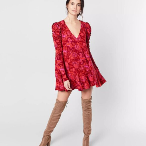 Free People Womens Size XS Hello Lover Tunic Top Scarlett Combo Boho V-Neck - Picture 1 of 16